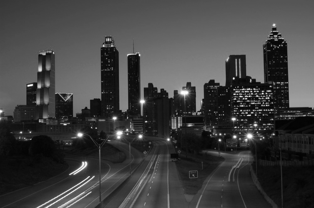 Black and white Atlanta Skyline Night